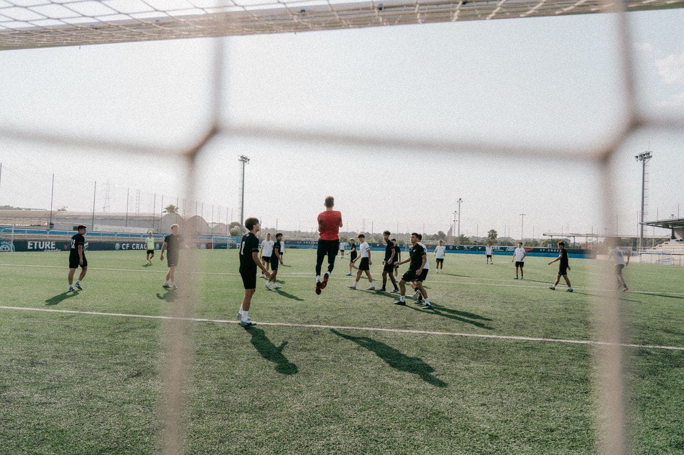 A fixture seen through the goal net at the Eture campus