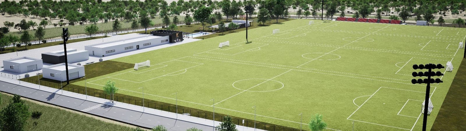 Architectural render of the Toros Home complex from the air