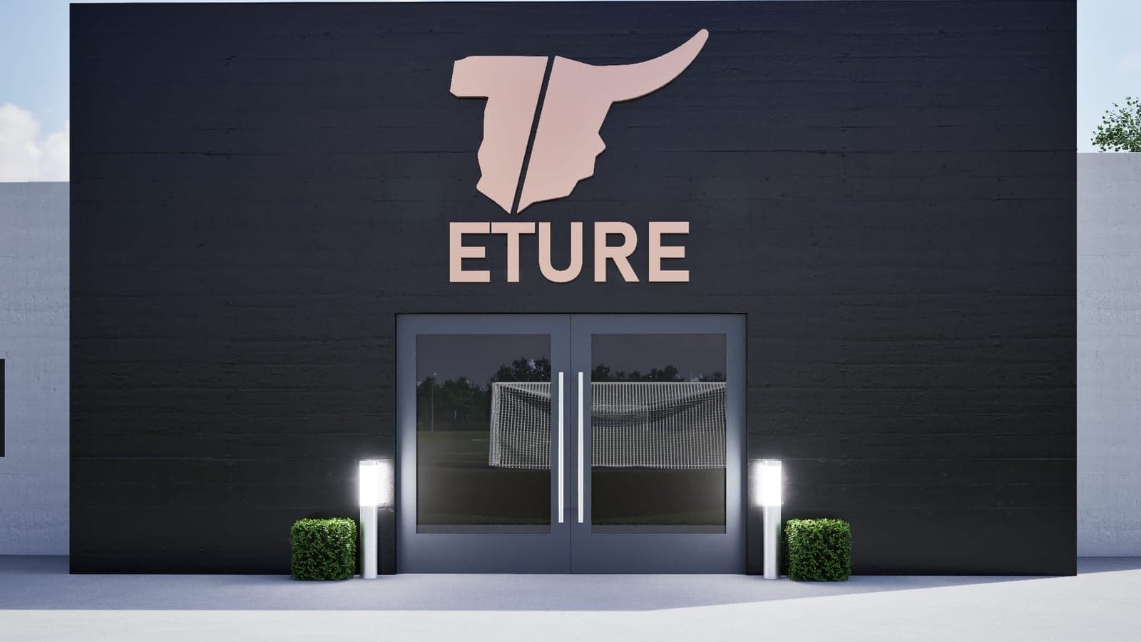 Render of the main entrance, with the Eture bull on the façade
