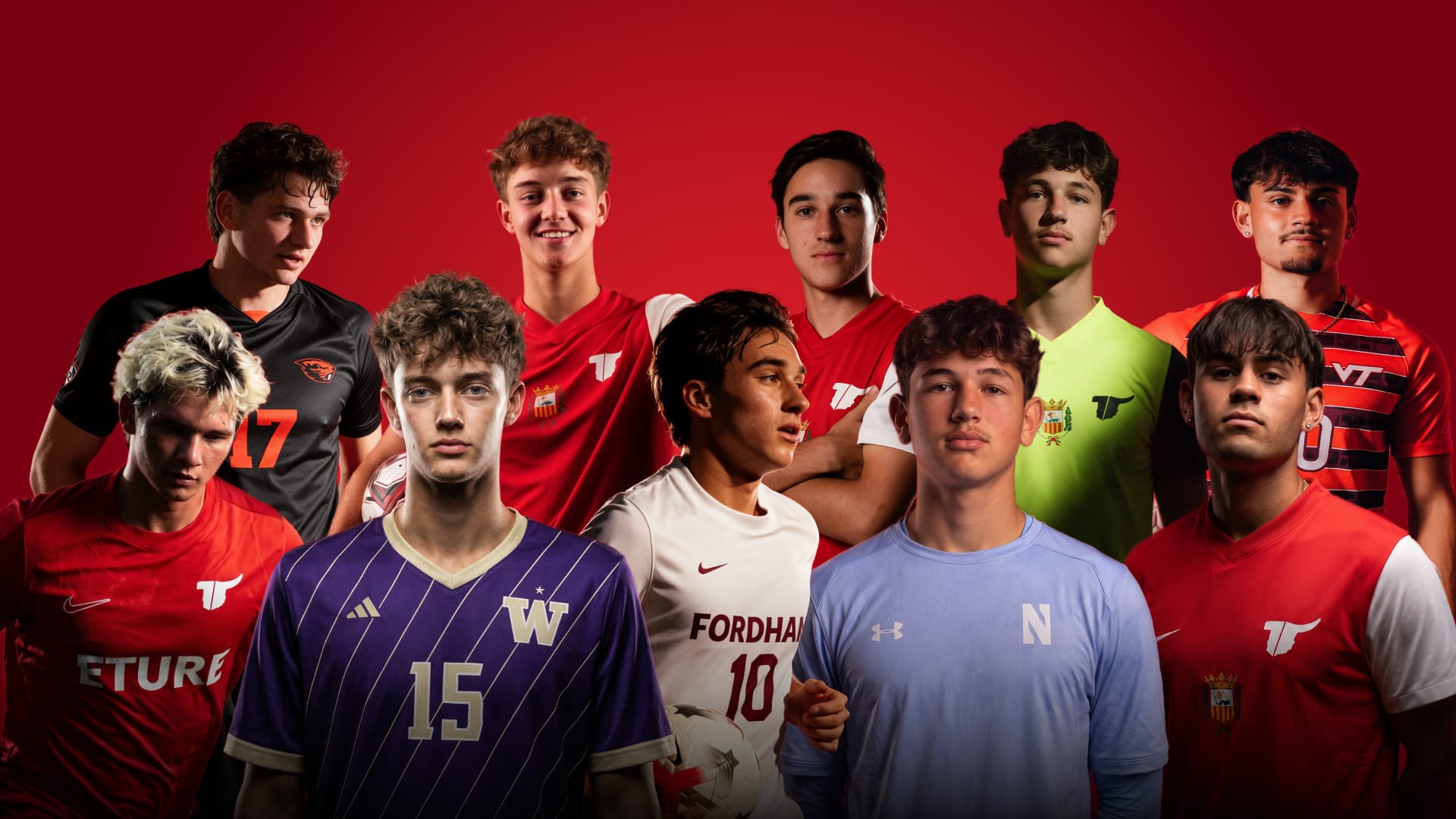 Jugadores de Eture que hoy juegan en la NCAA, con la equipación de las universidades que los ficharon