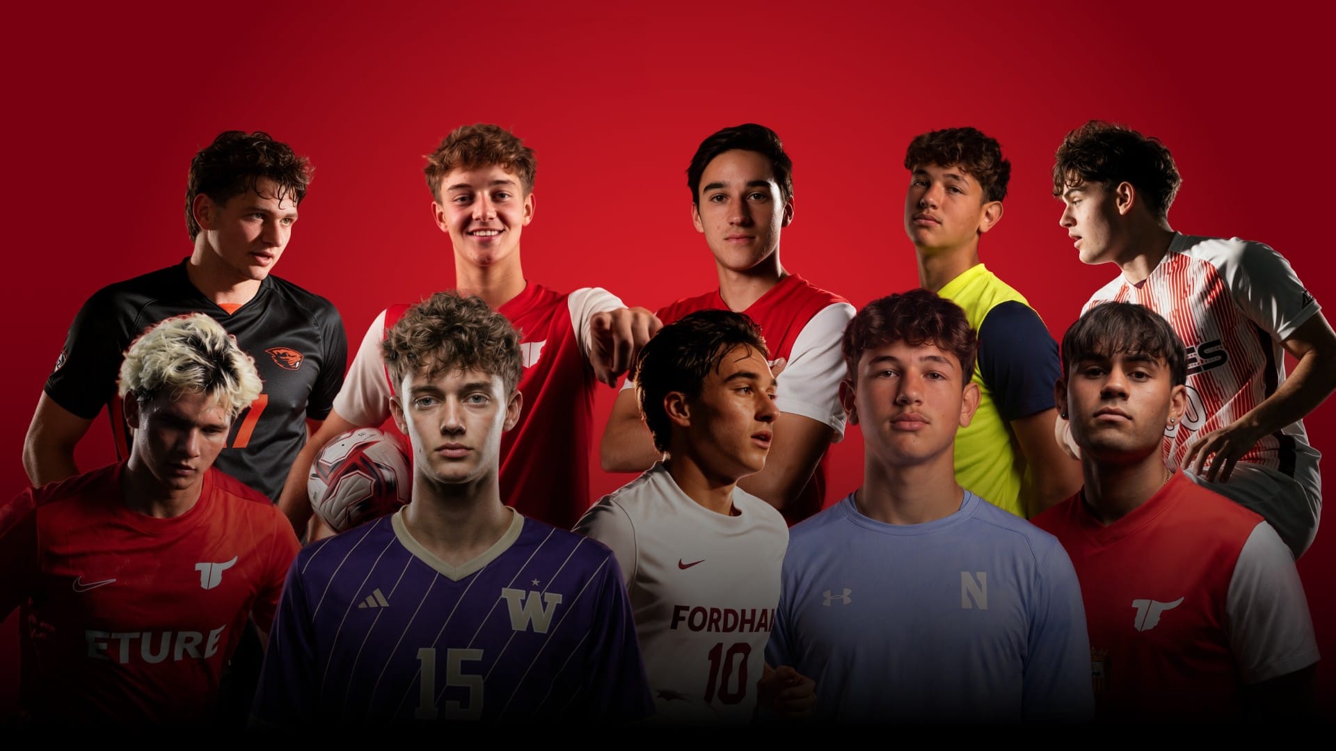 Ten Eture players now in NCAA programmes, in the kit of the universities that signed them
